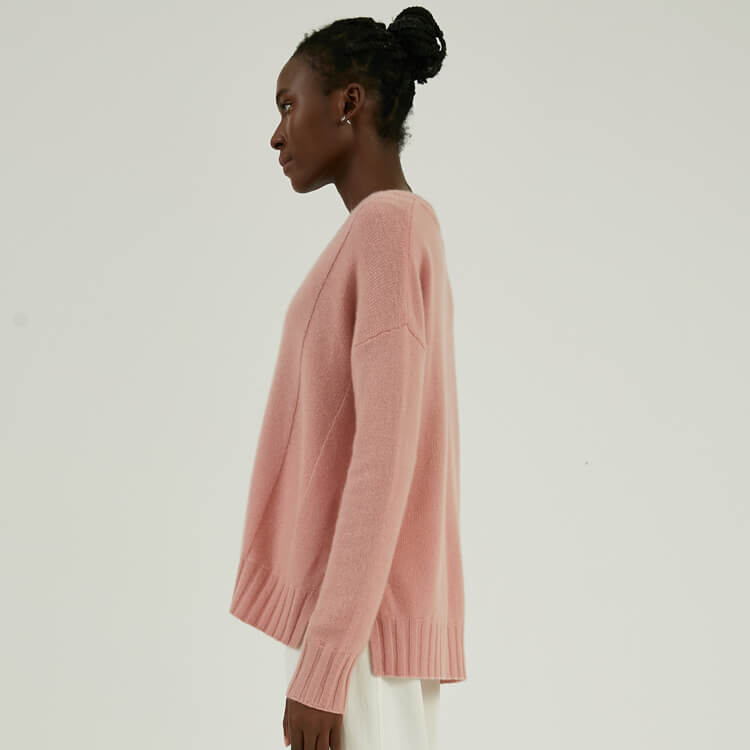 Custom Winter 100% Cotton V-neck Dropped Shoulder Sleeve Knit Pullover Sweater
