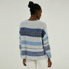 Cashmere Wool Blend Heavy Gauge Reverse Jersey Striped Knit Pullover Sweater