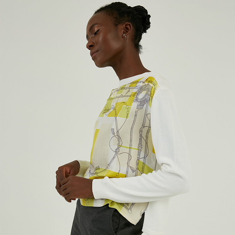 Spring Summer Cotton Blend Lightweight Knit Woven Stitching Knitwear For Women