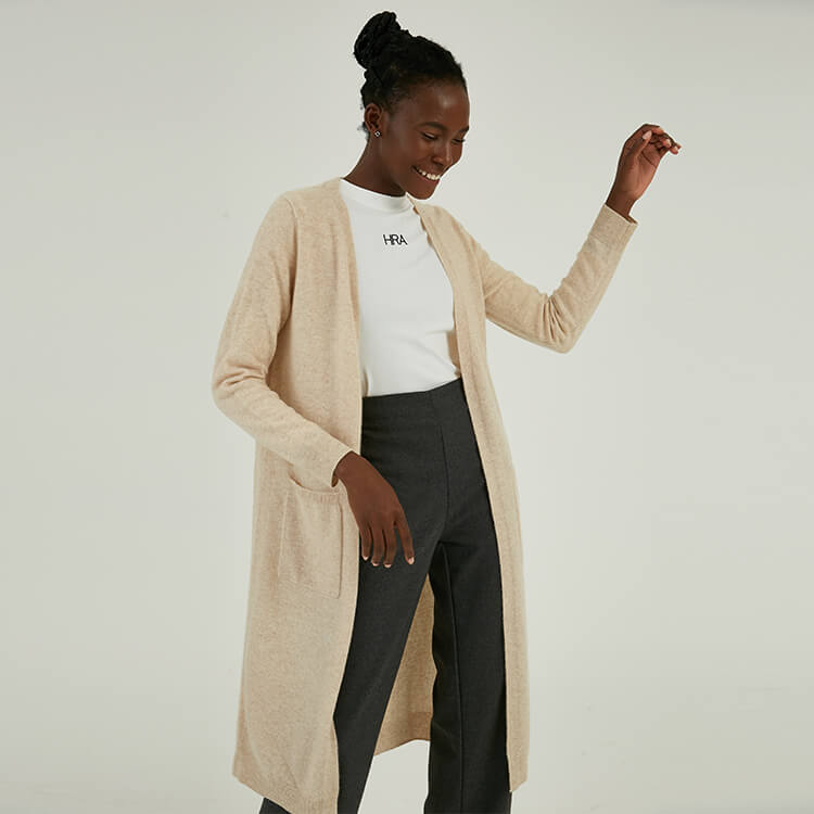 Customized High-end 100% Cashmere Autumn Winter Long Knitting Cardigan