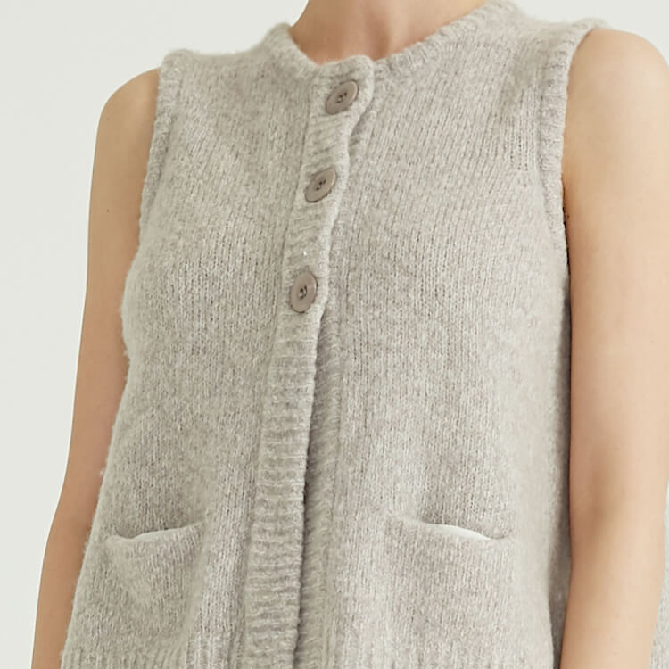 Ladies Waistcoat Stylish Grey Pocket Back Mohair Sweater Vest With A Double Lace-up