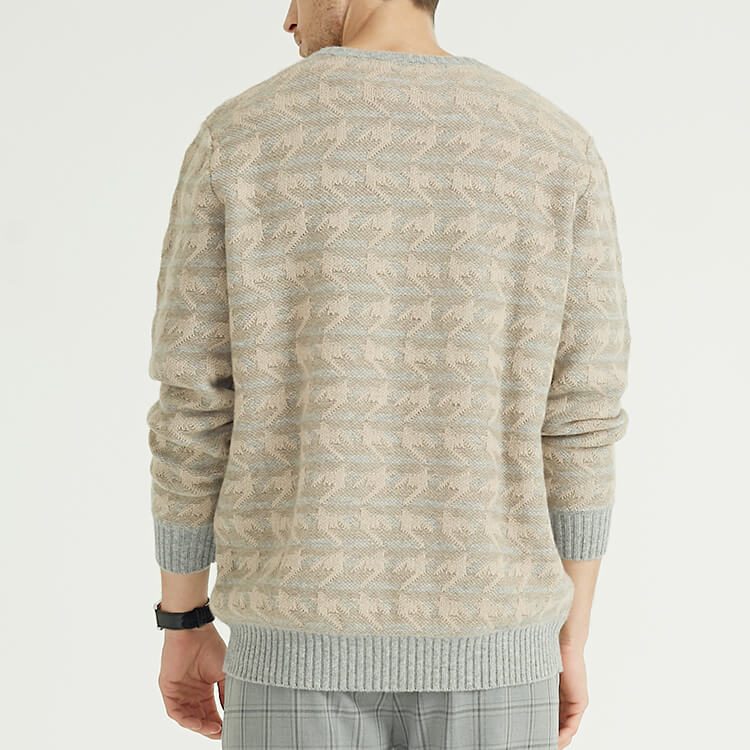 Custom Mens 100% Cashmere Crewneck Jacquard Knitting Sweater