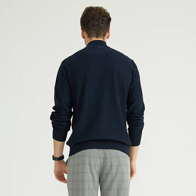 Custom Men's 100% Cotton Long Sleeve Quarter Zip Knit Pullover Sweaters