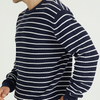 Custom Men's 100% Cotton Vintage Navy White Striped Crew Neck Sweater
