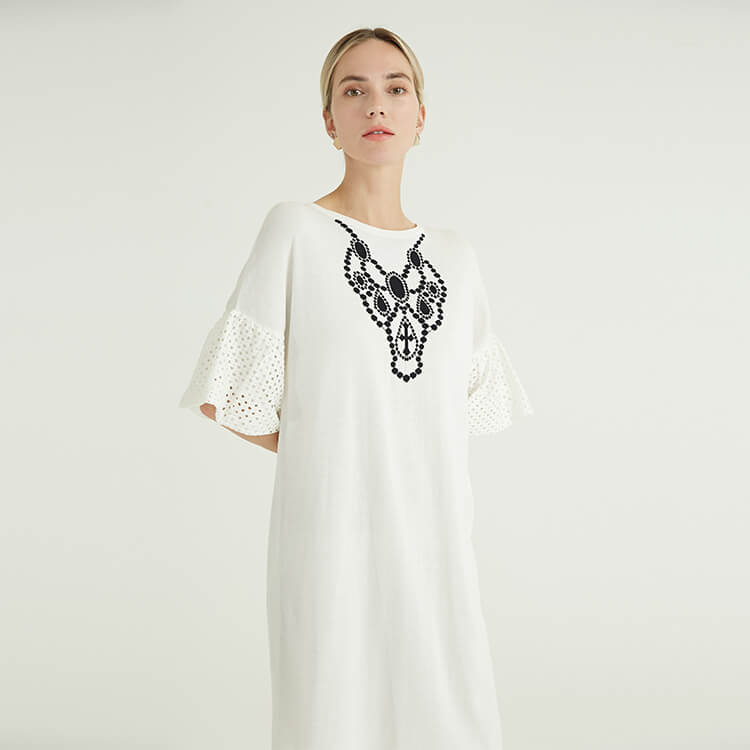 White Knitted Embroidery Simple Womens Plus Size Dresses