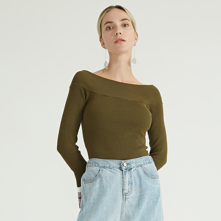 Classic Collar Flared Sleeve Panel Design Cashmere Knit Woolen Sweater For Women
