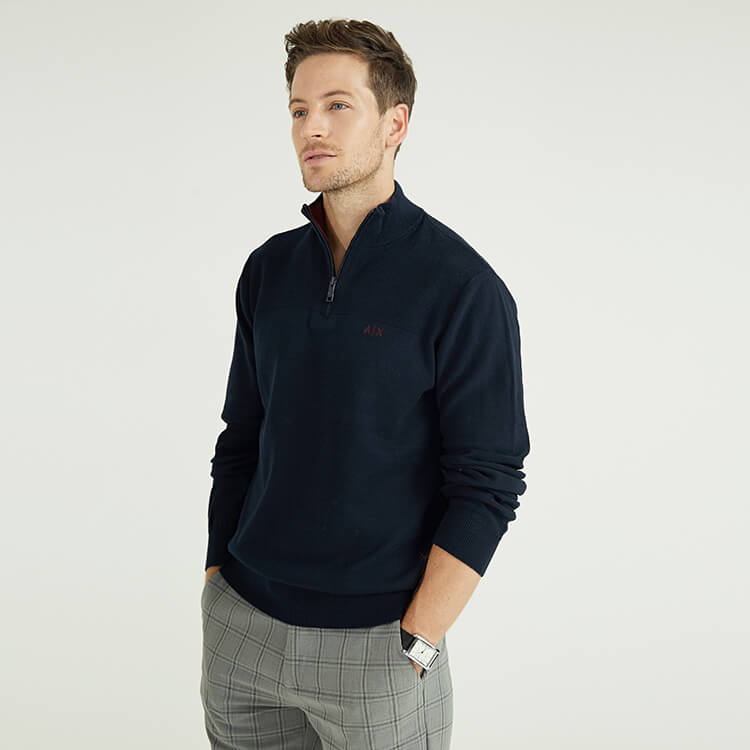 Zipper Design Long Sleeve Classic Style Knit Cashmere Men'S Sweaters