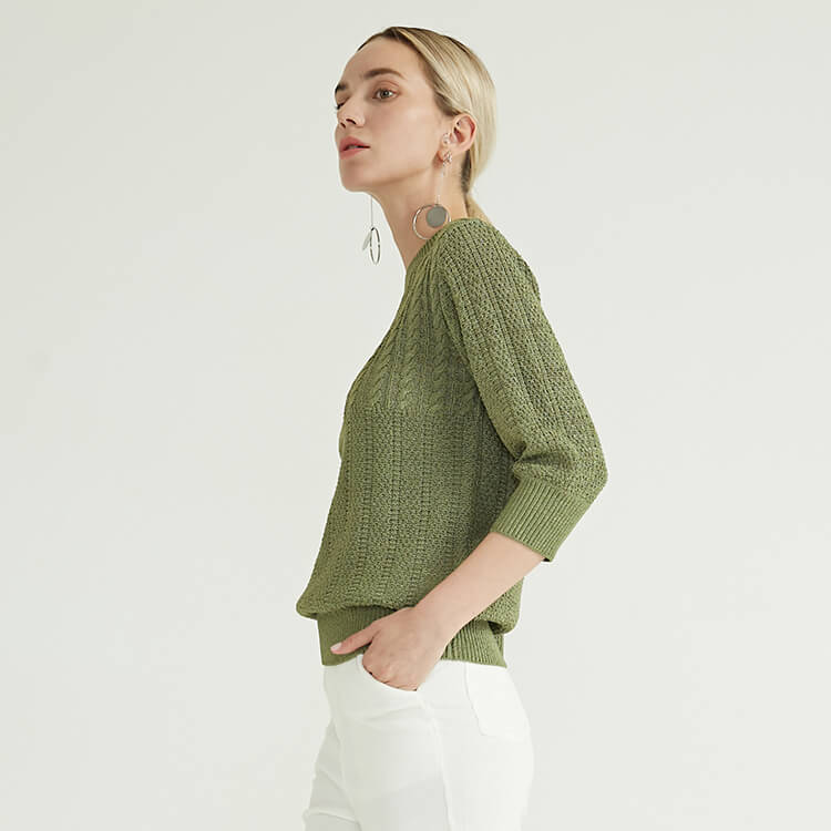  Latest Round Neck Crew Neck Long Sleeve Green Cable Jumper Knitted Pullover Women Sweaters