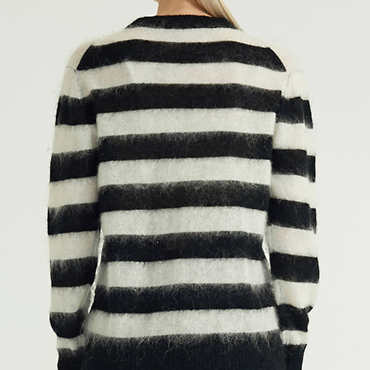Long Sleeve Round Neck Crew Neck Casual Women's Knitted Custom Striped Mohair Sweater 