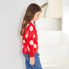 Round Neck Long Sleeve Red White Dot Adorned Cute Collar Sweater