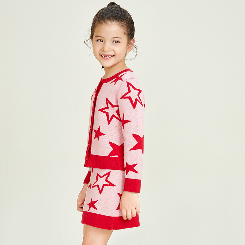 Girls Knitted Star Pattern Suit Short Skirt