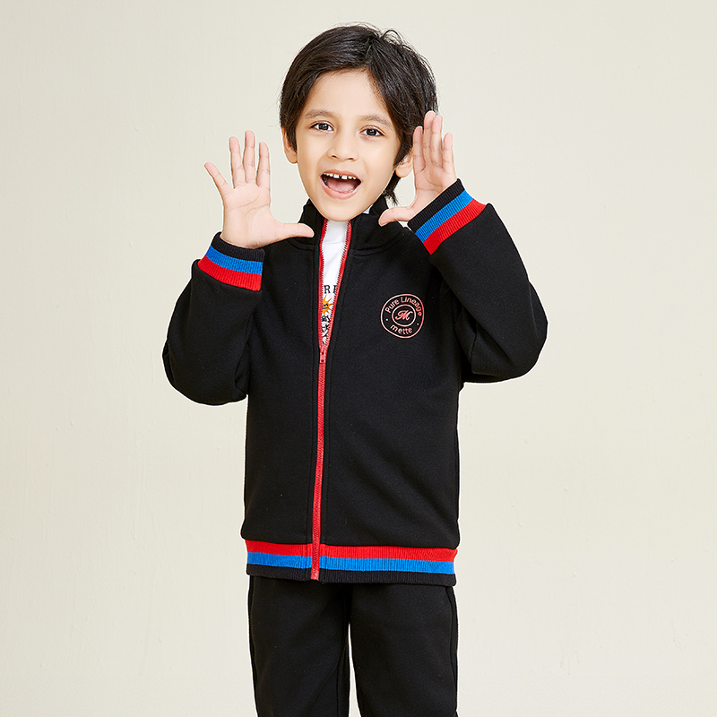 Zip Cuff Hem Panel Design Boys Knit Cardigan
