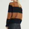 Mohair Knitted Long Sleeve Crew Neck Stripe Tops Women's Knitted Oversized Sweaters Women