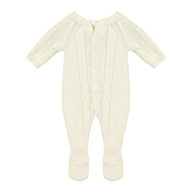 Classic Long Sleeve Solid Color Fashionable Button Design Baby Knitted Jumpsuit