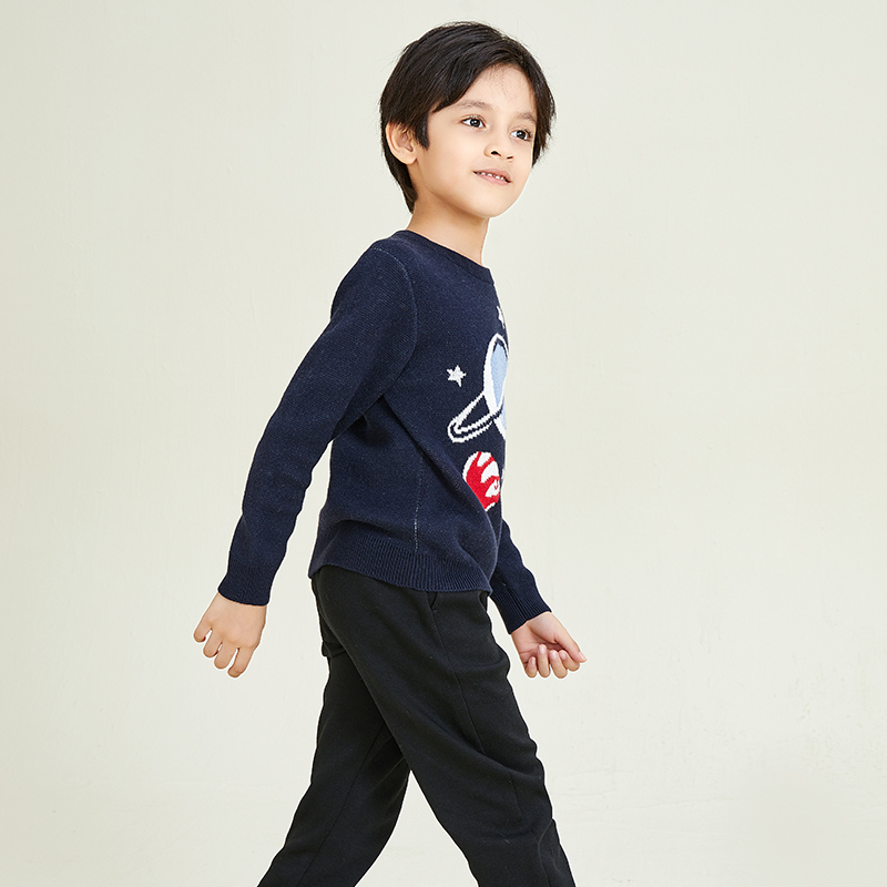 Round Neck Long Sleeve Knitting Simple Jacquard Pattern Boys Pullover Sweater