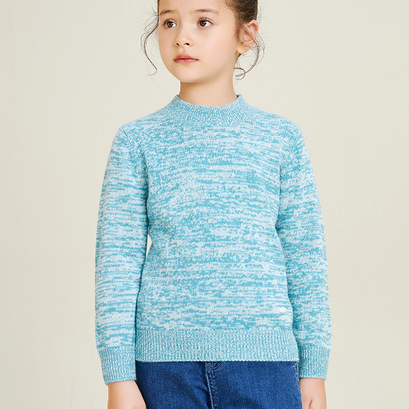 Girls' Knitting Multi-color Round Neck Long Sleeve Versatile Pullover Sweater