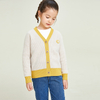 Yellow Contrast Stitching Knitting V-neck Long Sleeve Girls' Sweater Cardigan
