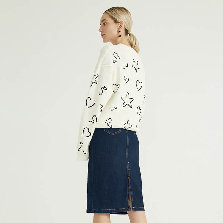 Printed Knit Simple Design Cashmere Custom Knitted Sweater