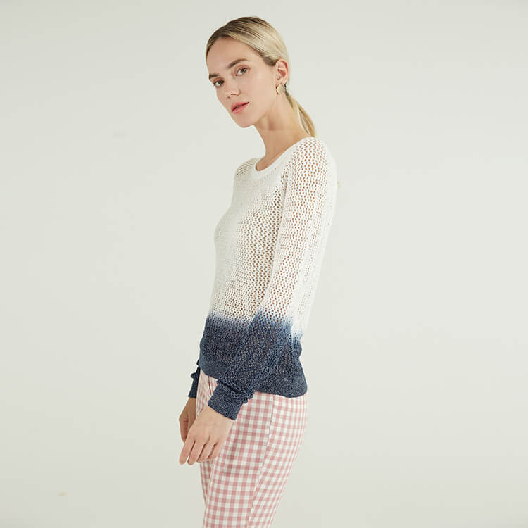 Gradient Design Round Neck Long Sleeve Cropped Women's Sweaters