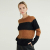 Round Neck Long Sleeve Wide Stripe Decoration Oversized Cashmere Womens Sweater