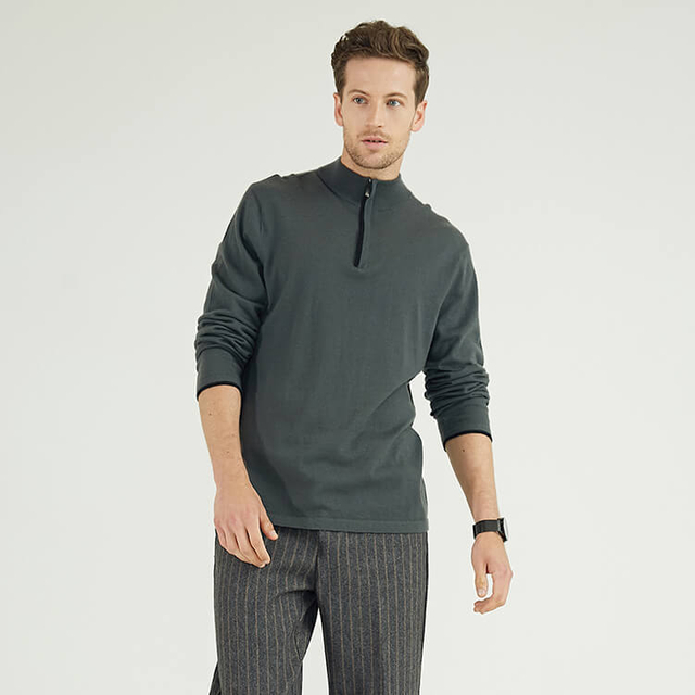 Classic Long Sleeve Zipper Collar Design Men's Pullover Sweater