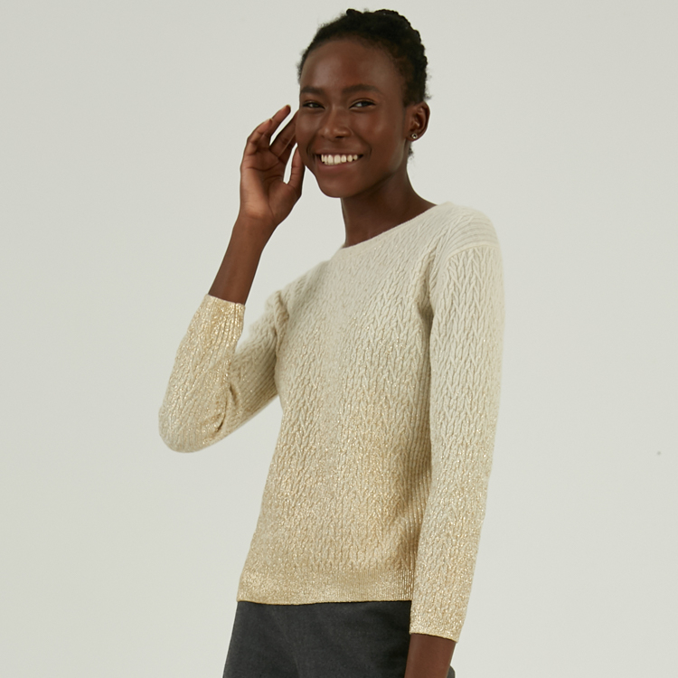 Winter Custom 100% Wool Hot-stamping Printed Cable Knit Pullover Sweater