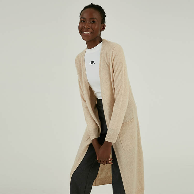Customized High-end 100% Cashmere Autumn Winter Long Knitting Cardigan