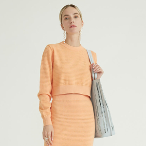 Light Orange Stealing Hole Design Simple Fashion Two Piece Set Women Clothing Shorts