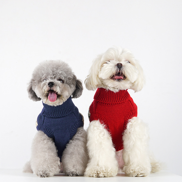 Personalized Puppier Dog Xmas Knitted Jacquard Sweater Coat Turtleneck Ugly Christmas Sweater 