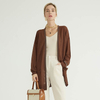 Acrylic Linen Brown Bold Silver Custom Knit Medium Length Breathable Knitted Cardigan