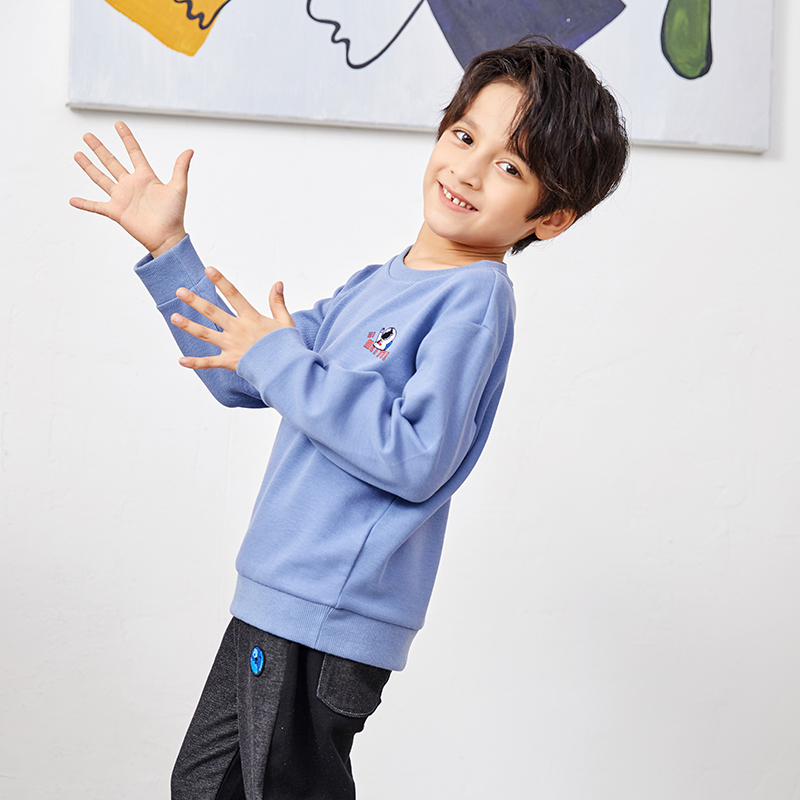 Blue Crew Neck Long Sleeve Classic Design Astronaut Boy Sweatshirt