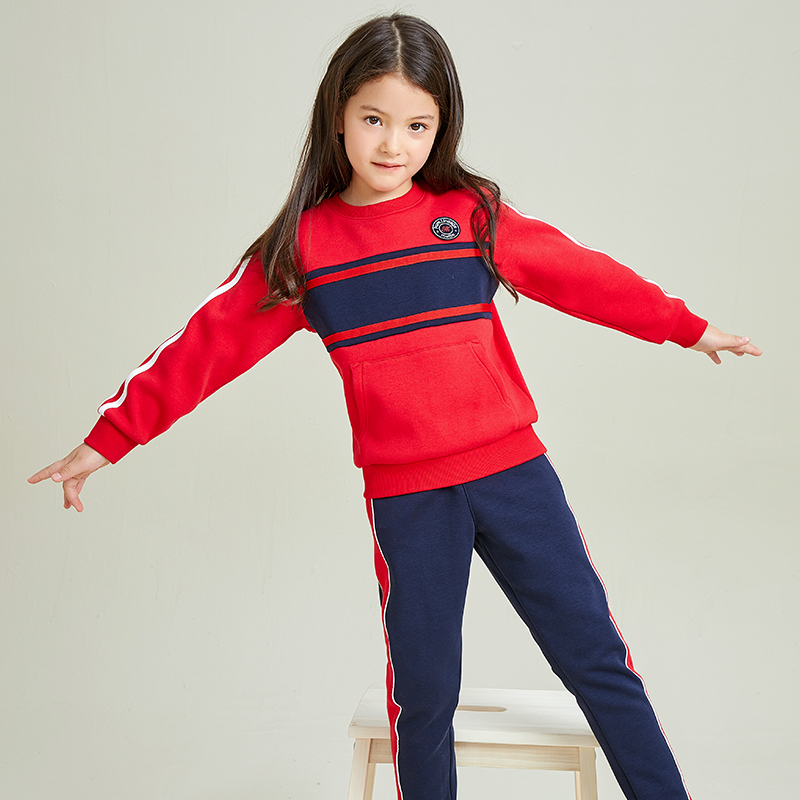 Girls Red Black And White Stripes Decorated Classic Sweatshirt 