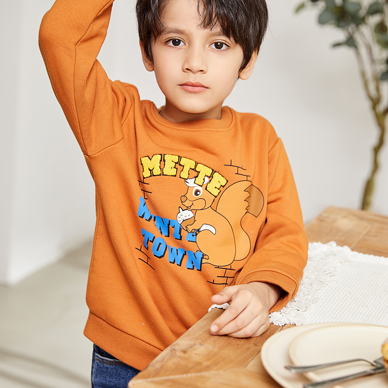 Caramel Crew Neck Long Sleeve Graphic Design Boys Sweatshirt