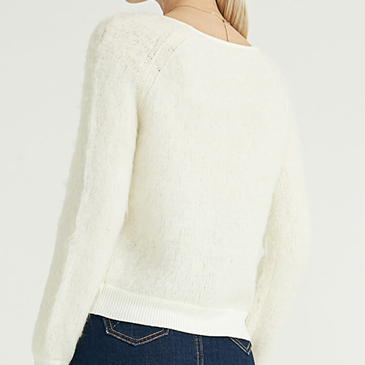 Solid Crew Neck Fashion Loose Casual Pullovers Mohair Crochet Sweater Women