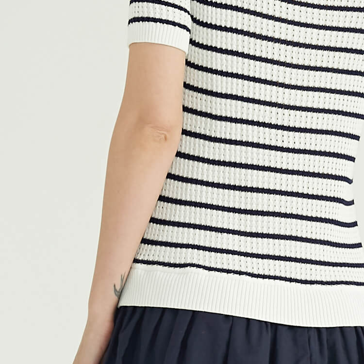 Spring Summer Stripe Design With Side Slit Hem Women's Knitted Sweaters Pullover