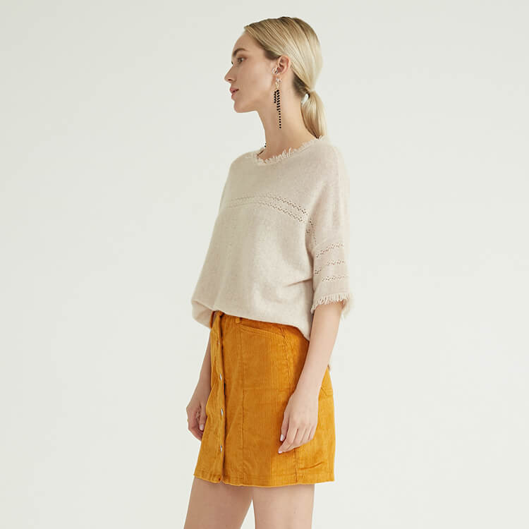Simple knit camel temperament half sleeve oversized sweet women