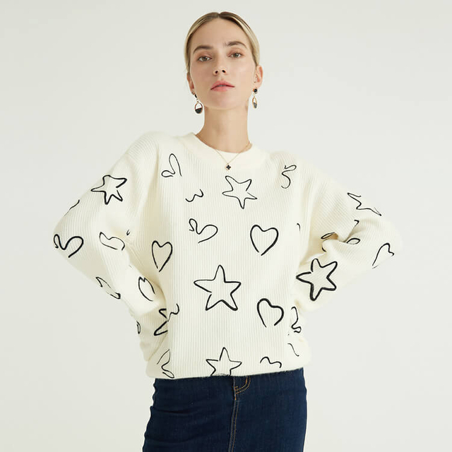 Printed Knit Simple Design Cashmere Custom Knitted Sweater