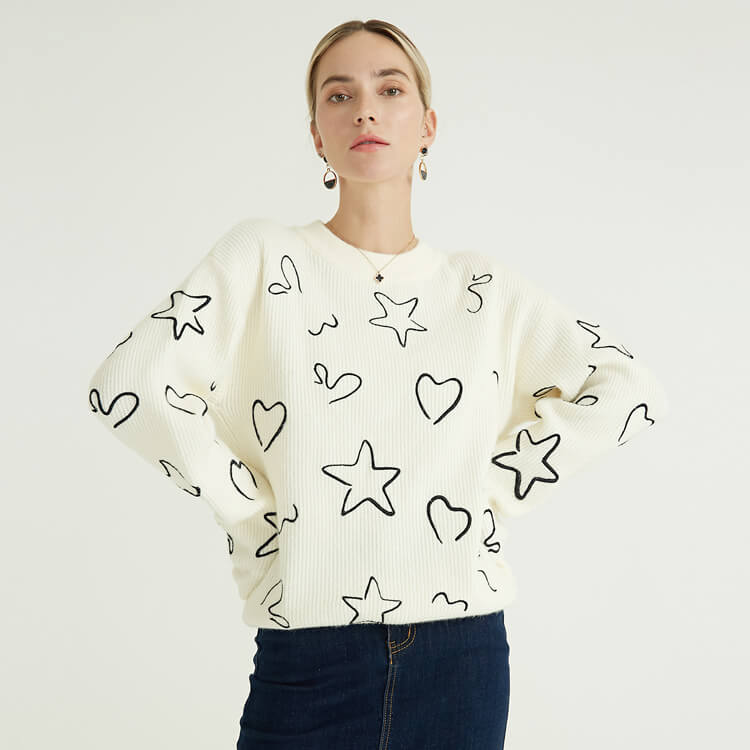 Printed Knit Simple Design Cashmere Custom Knitted Sweater
