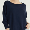 Blue Woven Striped Fabric Panel Design Knitted Pullover Sweater For Women