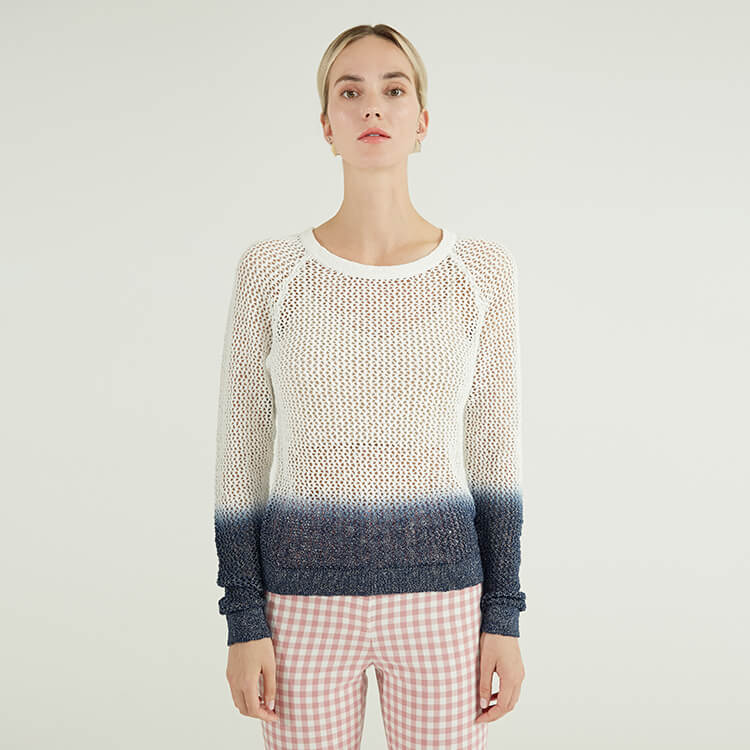 Gradient Design Round Neck Long Sleeve Cropped Women's Sweaters