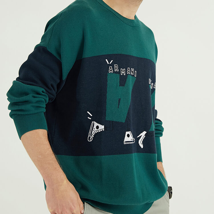 Classic Round Neck Fashionable Printing Design Men's Pullover Sweater