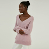 Manufacturer Custom 100% Cashmere Hand Stitching Pink V-neck Knitting Sweater