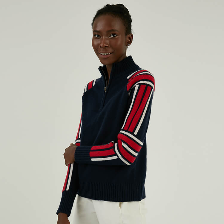 Custom Quarter Zip Wool Cashmere Blend Sleeve Color Block Knitting Sweater