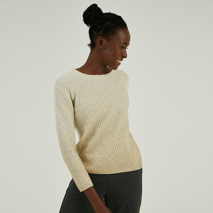 Winter Custom 100% Wool Hot-stamping Printed Cable Knit Pullover Sweater