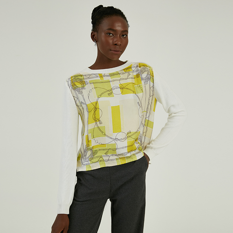 Spring Summer Cotton Blend Lightweight Knit Woven Stitching Knitwear For Women