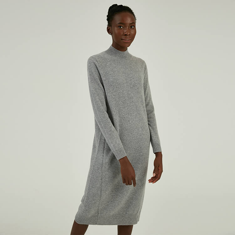 Custom Made Women's Half Turtleneck Woollen Midi Knitted Sweater Dress