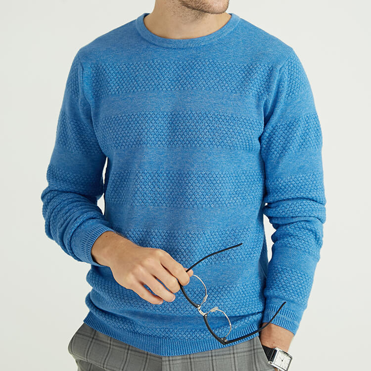 Personalized Men's 100% Cashmere Round Neck Tuck Knit Sweater