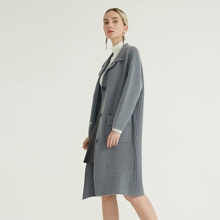 Grey Premium Simple New Style Women's Trench Knitted Coat For Women