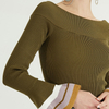 Classic Collar Flared Sleeve Panel Design Cashmere Knit Woolen Sweater For Women