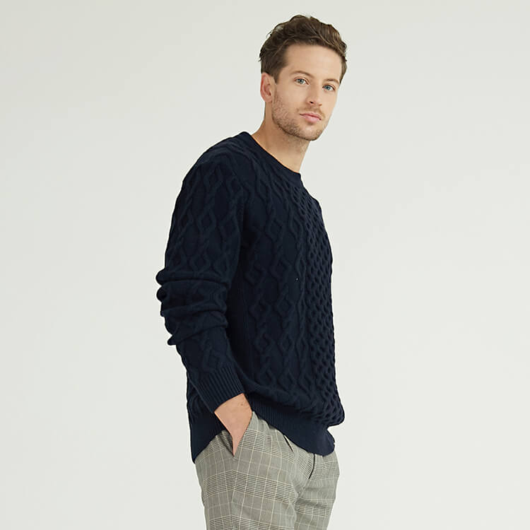 Round Neck Printed Long Sleeves Crew Neck Winter Cotton Knitted Sweaters For Men